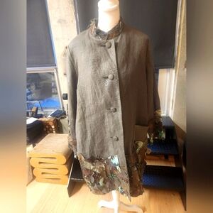 🐕Marylou Ozbolt-Storer Folk Artist Linen Boho Jacket M EUC HOST PICK ♥️